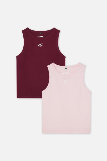 Burgundy & Pink Canale Scff Tank Top Pack